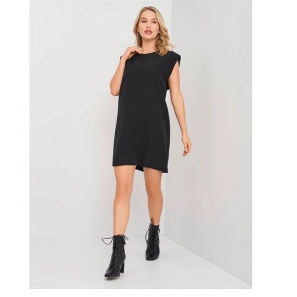 ZARA | Black Pullover Mini Dress Structured Shoulder Pads Women’s Size Medium - Picture 1 of 11